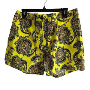 J.CREW 5"‎ Yellow Breaker Mens Board Shorts in Paisley with Econyl Nylon, 36